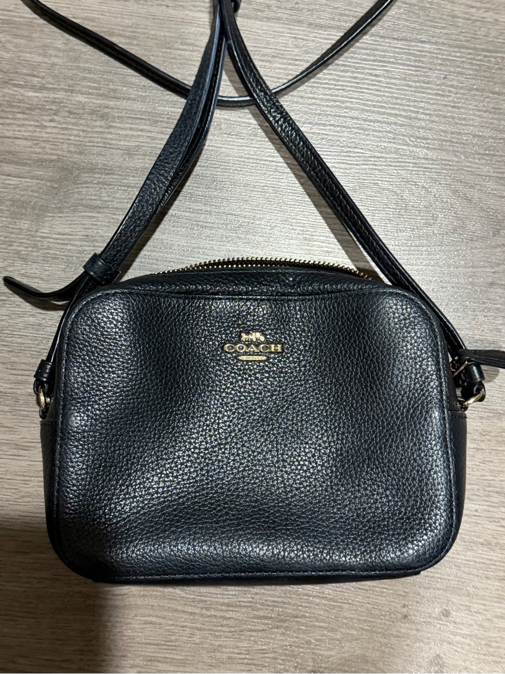 Coach Black Pebbled Leather Crossbody with Gold Logo